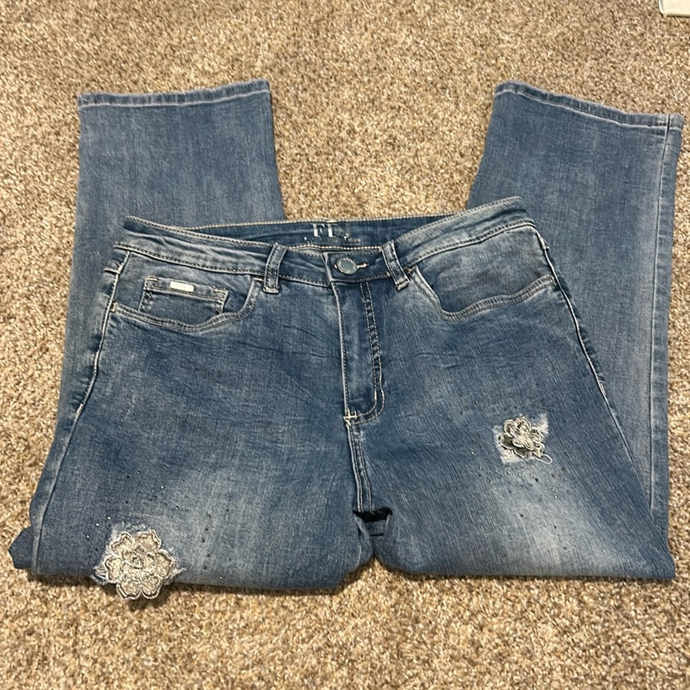 FDJ “Olivia” stretch crop denim jean embellished pant sz:10 “cute”